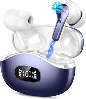 Wireless Earbuds, Bluetooth Headphones 5.4 HiFi Stereo Ear buds with ENC Noise Cancelling Mic, 40H Bluetooth Earbuds with Dual LED Display Charging Case, IP7 Waterproof Earphones for Android iOS, Blue