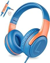 3.5mm Jack, HD Mic, Portable Wired Headphone with Shareport, Stereo Sound On-Ear Headphones for Toddler Girls Boys BlueOrange