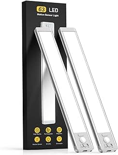 Under Cabinet Lighting, 14.7" Rechargeable Motion Sensor Light Indoor, 2 Pack Magnetic Dimmable Closet Lights, Wireless Under Counter Lights for Kitchen, Stairs,Hallway