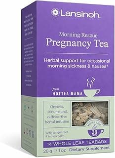 Lansinoh + HotTea Mama Morning Rescue, Pregnancy Morning Sickness Relief Tea, Lemon & Ginger, Caffeine-Free, Sugar-Free, Essentials for Pregnant Women, Includes 14 Tea Sachets