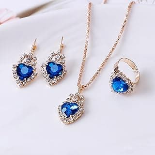 Women Earrings Necklace Ring Set Heart Pendant Lightweight Jewelry Set for Women