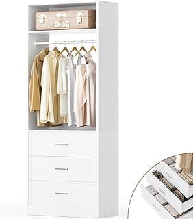 Small Closets Wardrobe with Hanging Rod & Shelves, Walk-in Closet Systems, White (21.3"L x 15" W x 80" H)