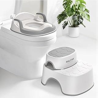 Maliton Potty Training Toilet Seat & Step Stool, 2-in-1 Anti-Slip Grey | Potty Seat + Separate Step Stool, Adjustable Fits More Toilets, Anti-Slip, Sturdy, Splash Guard, Easy clean,Boys & Girls.