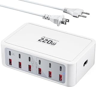 New Mom Must-Have: 12 Ports With 220W Output,PD 65W Laptop Charging,GaN Technology,USB-C & USB-A Ports for Simultaneous Device Charging