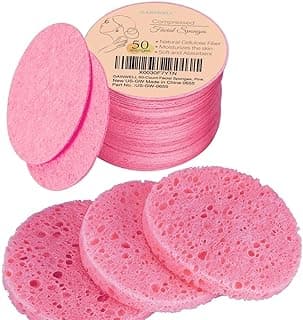GAINWELL 50-Count Compressed Facial Sponge for Daily Facial Cleansing and Exfoliating, 100% Natural Cosmetic Spa Sponges for Makeup Remover, Reusable, Pink
