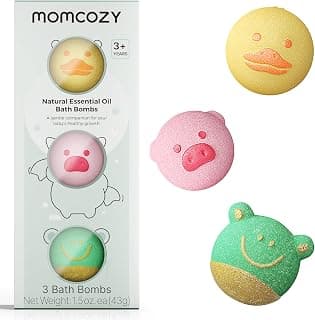 Momcozy Natural&Organic Essential Oil Bath Bombs,3 Pcs Bubble Bath Fizzy Balls with 3 Cute Shapes,Bath Bombs Gift Set for Kids Girls Boys Toddler, Ideal Gift for Birthday, Bath Bomb Kit
