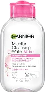 Garnier Micellar Cleansing Water, All-in-1 Makeup Remover and Facial Cleanser, For All Skin Types, 3.4 Fl Oz (100mL), 1 Count (Packaging May Vary)