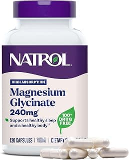 Natrol High Absorption Magnesium Glycinate 240 mg, 120 Capsules | Supports Healthy Sleep & Body, Gentle on Stomach, Supports Muscle Relaxation, Heart, Bone, Nerve & Brain Health