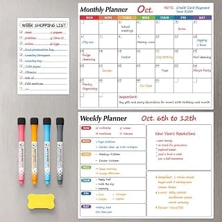Dry Erase Magnetic Calendar for Refrigerator, 3 Pack- Monthly & Weekly & Daily Planner Magnet Whiteboard for Fridge Wall Door - Shopping, Meal/Menu, to Do List, Family Schedule Planning Board (D)