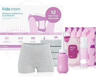 Frida Mom 11pc Postpartum Essentials Kit, Hospital Bag Basics for New Mom | Disposable Underwear, Ice Maxi Pads, Perineal Healing Foam, 24 Pad Liners & Peri Bottle for New Moms