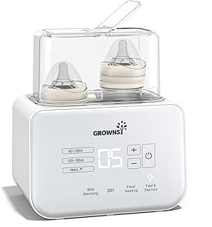 GROWNSY Fast Double Baby Bottle Warmer for Breastmilk & Formula, White | 8-in-1 Functions, Precise Temp Control, Timer, Defrost, Sterilize, Keep Warm, Baby Food Heating