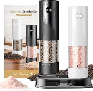 Upgrade Your Life With This: Electric Salt and Pepper Grinder Set - Rechargeable Automatic Salt and Pepper Shakers, Kitchen Appliances with External Adjustable Coarseness, Larger Hopper for Cooking, Home Gifts(2 Pack,Black/White)