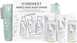 The Honest Company Babe's Mini Must Haves Gift Set Travel Size Hypoallergenic Lavender Bathtime Essentials Shampoo Body Wash (2 fl oz) Face Lotion (1 Bubble Bath