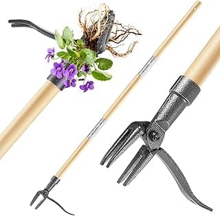 Weed Puller Tool, Stand Up Heavy Duty Weed Remover Tool with Long Handle & 4-Claw Steel Head, Bamboo Garden Hand Weeding Tool - Easily Remove Weeds Without Bending, Pulling,or Kneeling