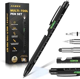 Gifts for Men, 9 in 1 Multitool Pen Set, Cool Gadgets for Men Dad Him Boyfriend Husband Fathers Day Birthday Gifts, Tool Pen with Led Light, Stylus, Screwdriver, Bottle Opener, Ruler, Level(Black)