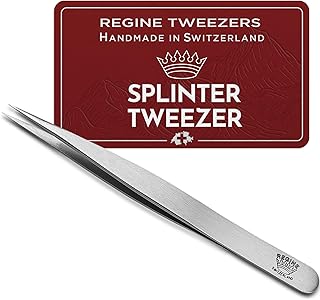 Splinter Tweezers – Professional Tweezer with Precision Point Needle Nose for Splinter, Ingrown Hair & Glass Extraction – Stainless Steel Sharp Tool for Men & Women – Silver