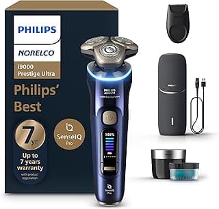 Philips Norelco i9000 Prestige Ultra Electric Shaver, Adriatic | 360° Rotating NanoTech Precision Blades, SenseIQ Pro, 5 Shave Modes, Pressure & Motion Sensor, UV Cleaning Case, XP9400/89