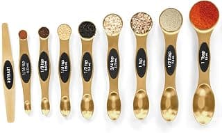 Magnetic Measuring Spoons Set Stainless Steel with Leveler-9pcs Stackable Measuring Cups for Baking-Measuring Cups and Spoon Set Kitchen Gadgets Apartment Essentials Fits in Spice Jars