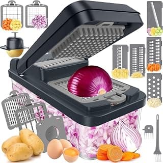 Price Drop: 12-in-1 Vegetable Chopper, Kitchen Gadgets with 7 Blades, Veggie, Food, Onion Chopper, Cucumber Slicer, Versatile Mandoline, Includes Egg Separator & Finger Guard, Gray