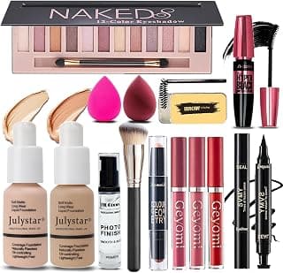 All in One Makeup Kit for Women Full Kit, Makeup Set 12 Colors Eyeshadow, Foundation & Primer, Lipsticks, Eyeliner, Mascara, Contour Stick, Brow Soap, Brush & Sponge, Make Up Gift Set for Women, Teens