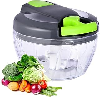 Manual Food Processor Vegetable Chopper, Portable Hand Pull String Garlic Mincer Onion Cutter for Veggies, Ginger, Fruits, Nuts, Herbs, etc., 500ml,(Gray-green)