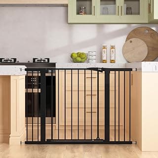 Pressured Mounted No Drilling Pet Gate Extra Wide, One-Hand Opening Dual Lock Stair Gate, Indoor Kids Necessities, Black