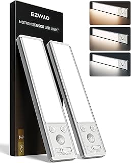 EZVALO 8" Under Cabinet Lighting, 2400mAh Rechargeable Motion Sensor Light Indoor, Mini & Slim Design, 3 Color Temps, Dimmable Magnetic Wireless Closet Lights for Kitchen, Pantry, Stairs (2 Pack)