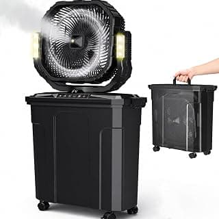 Ausic 5 Gal 12" Portable Misting Fan for Outside Patios, 【Max 62H】 Outdoor Rechargeable Battery Oscillating Fan with Remote, Cooling Dugout Water Fan with Caster/LED Light/Timer, Camping Essential