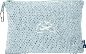 BEDELITE Travel Blanket with Bag, Jacquard Fleece Blanket 65"x40", Blue | Ultra-soft Airplane Blanket, Luggage Sleeve & Backpack Clip, Travel Essentials for Women, Foldable as Pillow for Long Flight