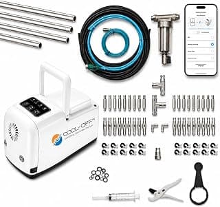 40’ High-Pressure Mist Cooling System Kit with Premium Edition Remote Pump W/App Control for Outdoor Usage – (.006" (Humid Climates) - 50 nozzles) (Stainless Steel - 1/4" 40 Ft)