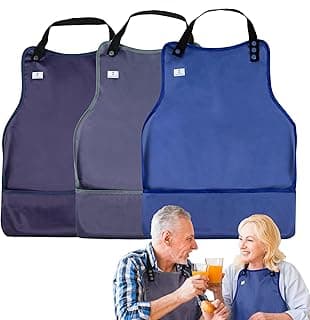 Adult Bibs with Crumb Catcher,3Pack Adjustable Bibs for Eating,Waterproof Washable Men Clothing Protectors,Reusable Large Feeding Bib for Women Elderly Seniors