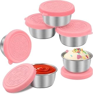 LIEMAND 6x1.6 oz Salad Dressing Container to Go, Leakproof Reusable Stainless Steel Small Container with Lid,Sauce Containers for Lunch box,Picnics,Travel,Office and Meal Prep
