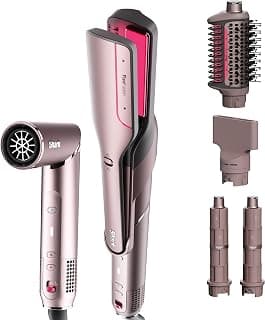 Shark FlexFusion Ceramic Air Styler, Straightener+Curler, Blush, HD641S | Style-Safe Tech: Zero Hot Tool Damage, Scalp Shield Mode, Straightens in One Pass