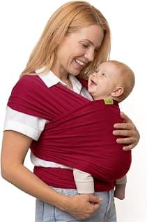 Boba Baby Wrap Carrier - Stretch Cotton Newborn Sling, Sangria | Breathable hands-free babywearing carrier wrap; ergonomic, secure hold for newborn to toddler 7-35 lbs.