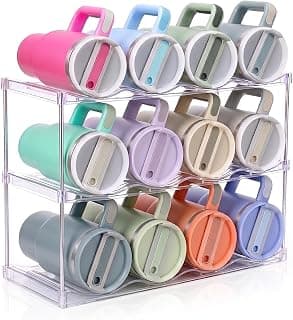 Large Compartment Water Bottle Organizer, Stackable Water Bottle Holder for Stanley 40 oz Tumbler, Clear Tumbler Organizer for Cabinet, Kitchen Pantry or Countertop, 3 Pack (3 Pack)