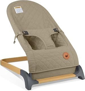 ANGELBLISS Baby Bouncer Seat for Infants, Portable Bouncy Seat, Brown | Natural vibrations, soft fabric, ergonomic support, easy-clean cover, foldable frame, and newborn-friendly comfort