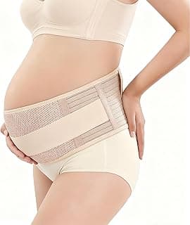 Maternity Belly Band, Pregnancy Support Belt with Adjustable Compression Wrap, Soft & Breathable Belly Bands for Pregnant Women and Pain Relief for Back, Pelvis (Beige)