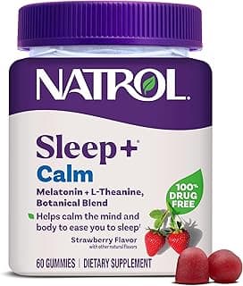 Natrol Sleep+ Calm Adults, Melatonin, L-Theanine, Strawberry, 60 Gummies | Support Sleep and Calm the Mind, 100% Drug-Free, Non-Habit Forming, L-Theanine, Chamomile, Lavendar & Lemon Balm