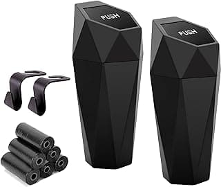 Ginsco Car Trash Can Cup Holder, 2 Pack Mini Trash Can with Lid, Car Accessories for Interior, Leakproof Small Trash Cup for Home with Additional 2 ABS Hooks and 90pcs Trash Bags Black