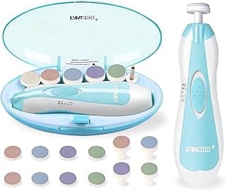 Fansidi Baby Nail Trimmer Electric, Easy & Safe Nail File for Newborn Infant Toddler, Whisper-Quiet Nighttime Use, 4-Stage Age-Matched Grinding Heads, LED Light, 18-Piece Kit, Blue, Baby Shower Gift