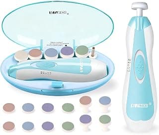 Fansidi Baby Nail Trimmer Electric, Easy & Safe Nail File for Newborn Infant Toddler, Whisper-Quiet Nighttime Use, 4-Stage Age-Matched Grinding Heads, LED Light, 18-Piece Kit, Blue, Baby Shower Gift