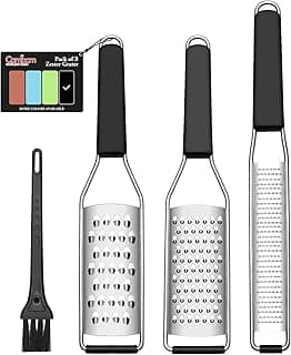 Cambom Lemon Zester Grater Three-piece Suit - Heavy Duty Kitchen Tool for Parmesan Cheese, Ginger, Garlic, Nutmeg, Chocolate, Vegetables,Fruits,Stainless Steel Grater Dishwasher Safe Black