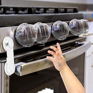 Stove Knob Safety Covers (5 + 1 Pack), Oven Lock Child Safety, Clear View | Heat Resistant, Childproof Oven Knob Covers, Gas Stove Knob Covers for Pet Safety, Strong Adhesive, Easy Clean, Easy Install