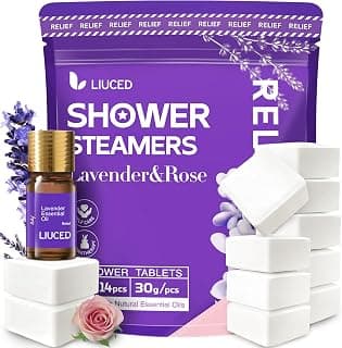 Shower Steamers Aromatherapy - 14 Pack Lavender & Rose Shower Bombs and 5ml Natural Lavender Essential Oils, Birthday Day Gifts for Mom Wife, Self Care Stress Relief Gifts for Women Her