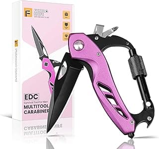FUNBRO Pink Multitool Carabiner, Bottle Opener and Screwdriver | Stocking Stuffers Gifts for Mom Women Wife, 6-in-1 Keychain Multi Tools with Window Breaker