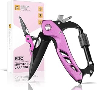 FUNBRO Pink Multitool Carabiner, Bottle Opener and Screwdriver | Stocking Stuffers Gifts for Mom Women Wife, 6-in-1 Keychain Multi Tools with Window Breaker