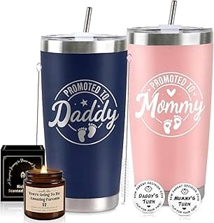 New Parents Gifts for Couples Mom and Dad Gifts Tumblers Set with Candle | 20oz stainless steel cup, double-wall insulated, 2 lids, 2 straws, 1 cleaning brushes, a decision coin, baby shower gifts