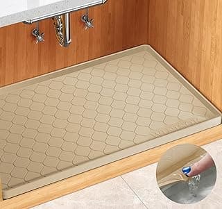 Winisok Waterproof Under Sink Mat 34" x 22", Silicone Mat, Beige | Raised Edge Traps Spills & Leaks, Shelf Liner, Cabinet Protector, for Kitchen, Bathroom, Boots, Pets, Home Essentials