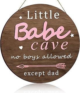 Little Babe Cave Door Sign Wood Baby Girl Nursery Decor Little Girl Nursery Room Wall Art for Bedroom Living Room Hanging Rustic Woodland Decor