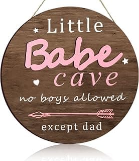 Little Babe Cave Door Sign Wood Baby Girl Nursery Decor Little Girl Nursery Room Wall Art for Bedroom Living Room Hanging Rustic Woodland Decor